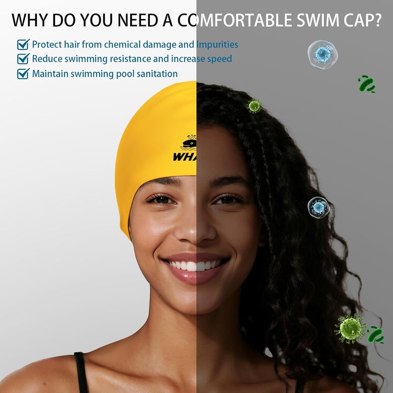 Whale Extra Large Swim Cap for Women Men Non-Slip, High Elasticity Keeps Hair Dry Unisex Large Size Suitable for Long Hair, Curly Hair and African Dreadlocks - Image 2